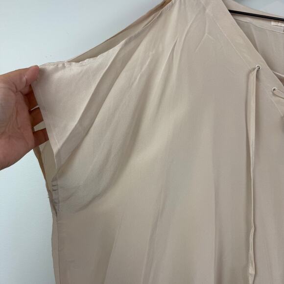 Gold Hawk 100% Silk Top Women's Large Beige Cold Shoulder Lace-Up Blouse Neutral - Picture 4 of 9